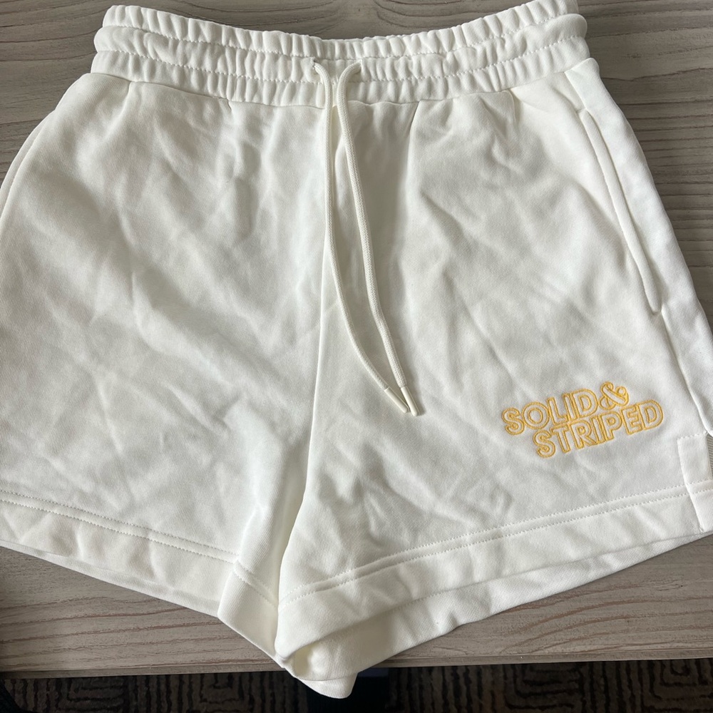 SOLID & STRIPED White Athletic Shorts with Elastic Waistband